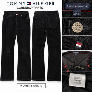 Tommy Hilfiger Corduroy Pants Womens 12 Black Straight Leg 5 Pocket Flag Logo